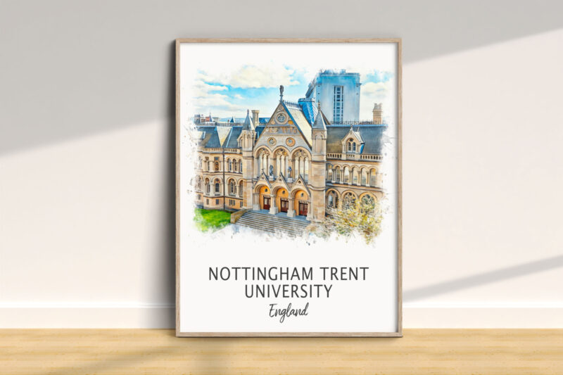 Nottingham Trent University illustrated poster on wall.