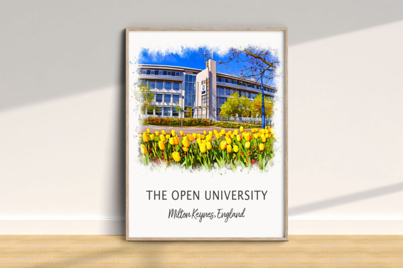 Open University poster with yellow tulips.