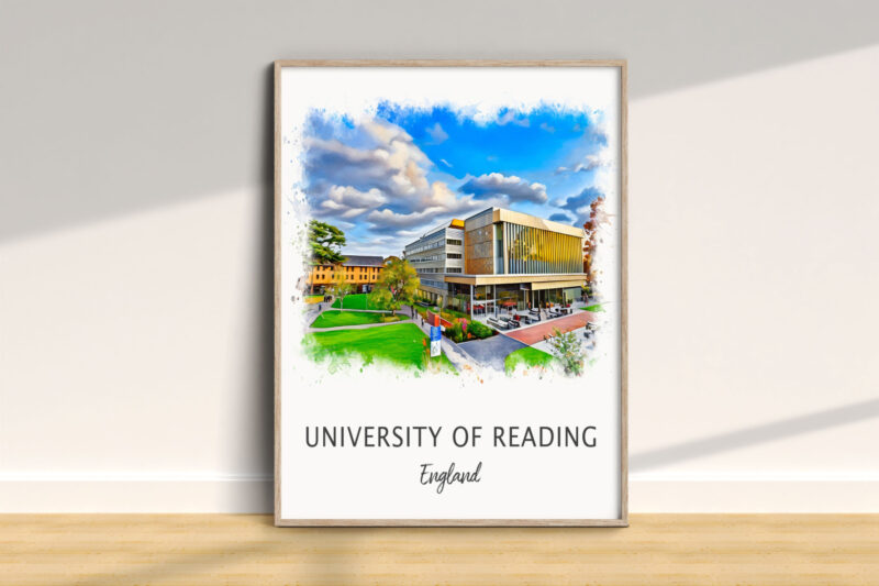 Artwork of University of Reading campus, England.