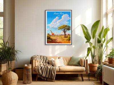 Living room with framed Maasai Mara artwork