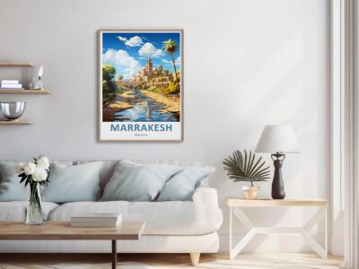 Marrakesh Morocco poster in modern living room.