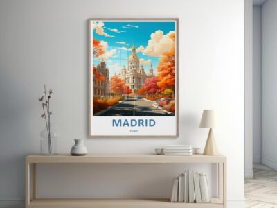 Madrid architectural poster with vibrant autumn colors.