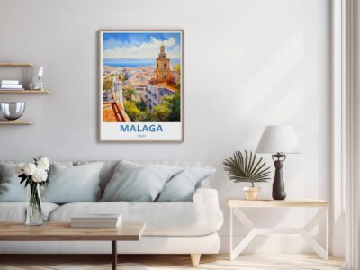 Malaga cityscape poster in modern living room