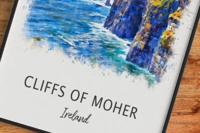 Watercolor painting of Ireland's Cliffs of Moher.