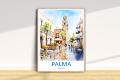 Colorful street scene in Palma, Majorca painting.