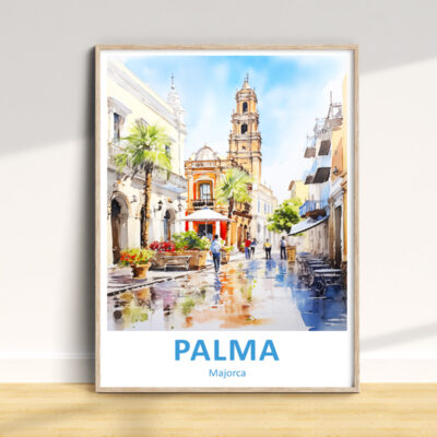 Colorful street scene in Palma, Majorca painting.