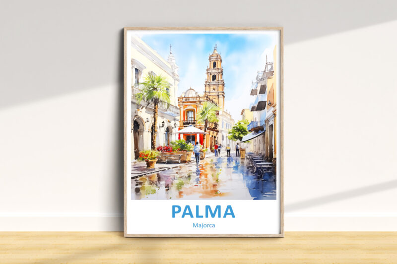 Colorful street scene in Palma, Majorca painting.
