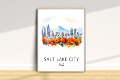 Salt Lake City skyline watercolor art print