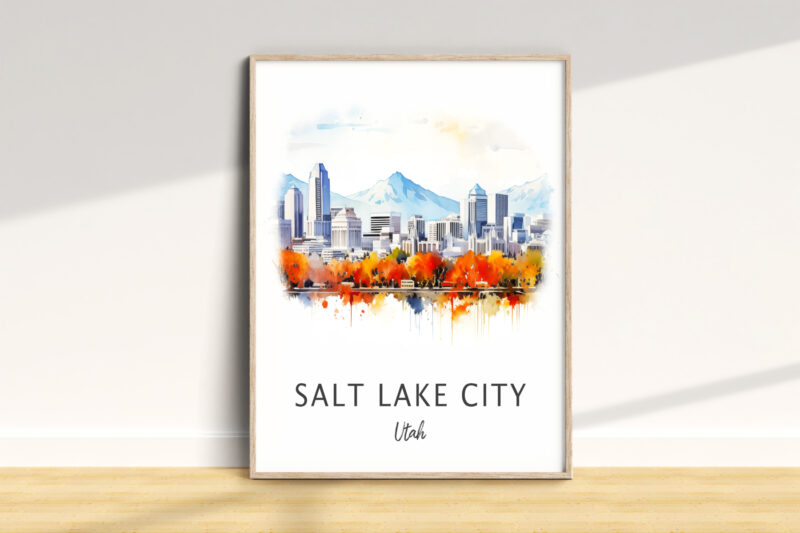 Salt Lake City skyline watercolor art print