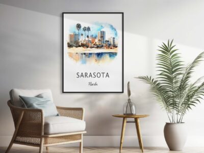 Sarasota Florida poster in stylish room decor
