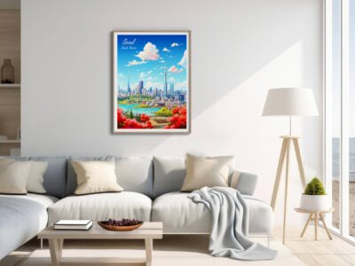 Seoul city poster in modern living room.