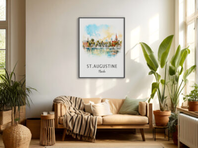 Cozy living room with St. Augustine art print.