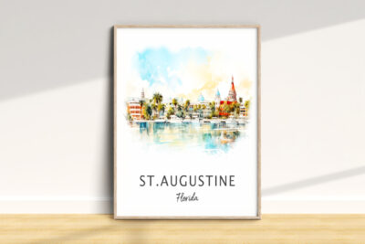 St. Augustine Florida watercolor cityscape illustration.