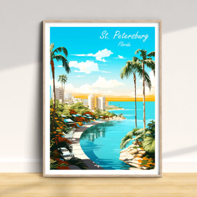 St. Petersburg Florida illustrated poster with palm trees.