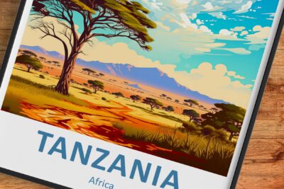 Illustrated landscape of Tanzania, Africa.