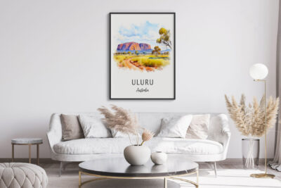 Modern living room with Uluru artwork.