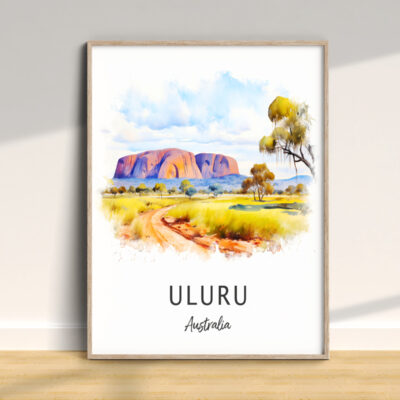 Colorful painting of Uluru landscape in Australia.