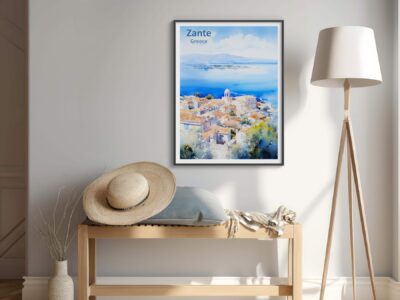 Zante Greece poster in minimalist room decor.