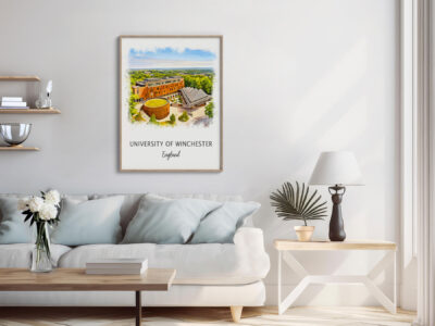 Modern living room with university painting decoration.