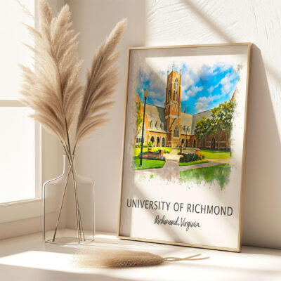 University of Richmond framed poster, pampas grass decor.