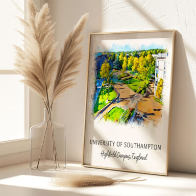 Framed watercolor of University of Southampton campus.