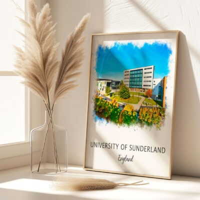 University of Sunderland artwork in framed display.