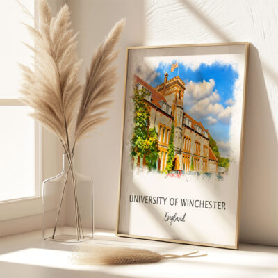 University of Winchester poster on sunny windowsill.