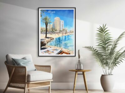 Framed painting of Alicante in stylish room