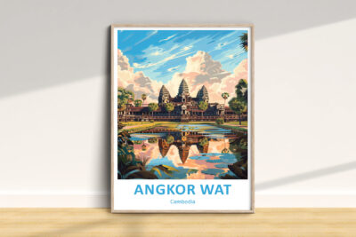 Angkor Wat illustration in wooden frame