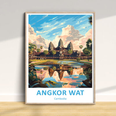 Angkor Wat illustration in wooden frame