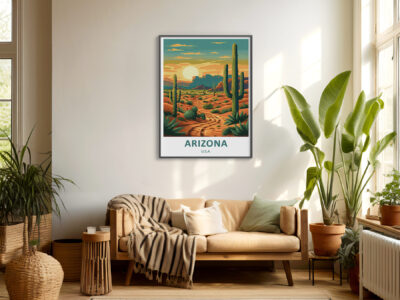 Cozy room with Arizona poster and plants