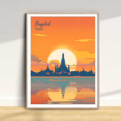 Bangkok skyline with sunset silhouette