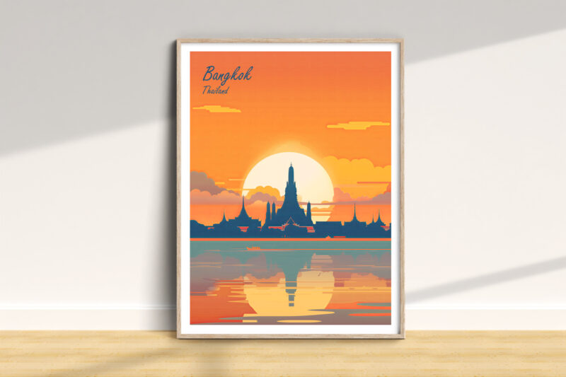 Bangkok skyline with sunset silhouette