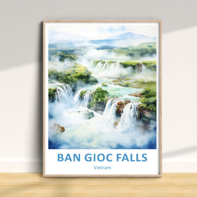 Illustration of Ban Gioc Falls, Vietnam waterfall scene.