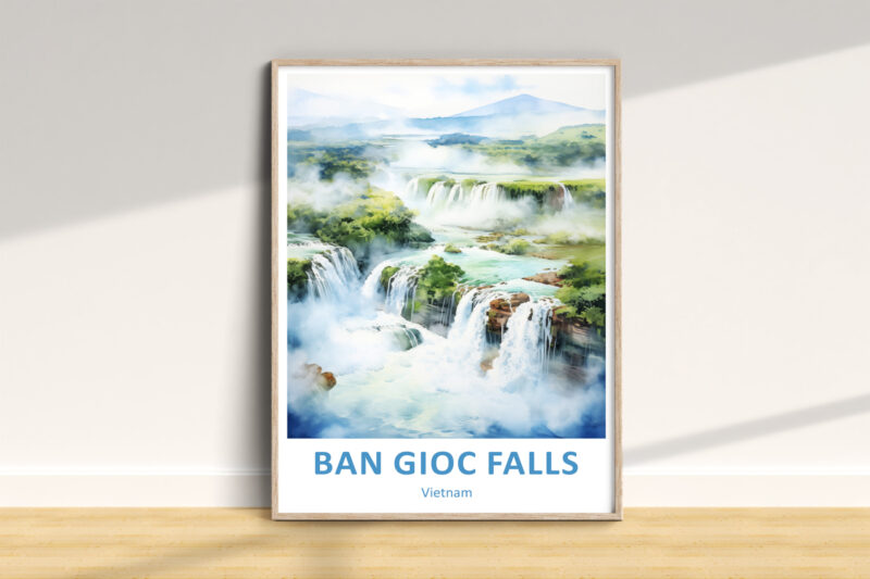 Illustration of Ban Gioc Falls, Vietnam waterfall scene.