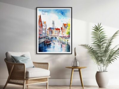 Framed Bruges painting in modern living room