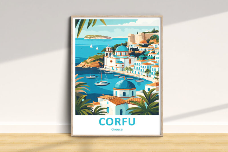 Illustration of scenic Corfu, Greece coastline