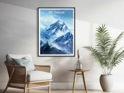 Mt. Everest painting in modern living room decor.