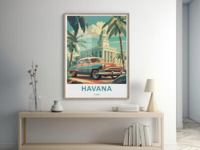 Havana vintage poster on modern shelf display.