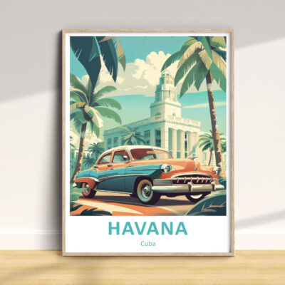 Retro car and palm trees, Havana poster