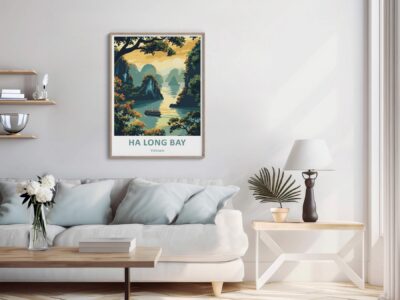 Elegant room with Ha Long Bay artwork on wall.