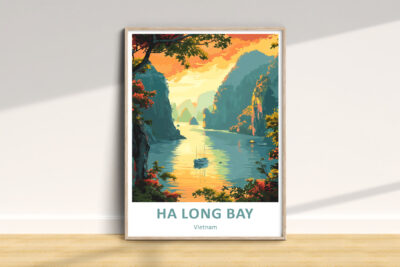 Framed Ha Long Bay Vietnam sunrise illustration