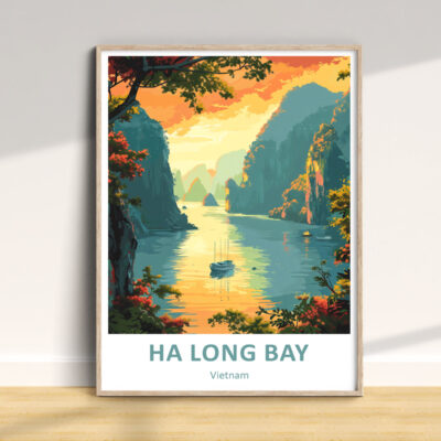 Framed Ha Long Bay Vietnam sunrise illustration
