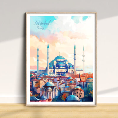 Framed illustration of Istanbul skyline.