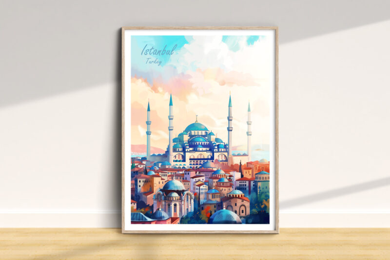 Framed illustration of Istanbul skyline.
