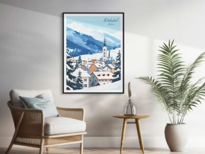 Kitzbuhel Austria poster in modern living room.