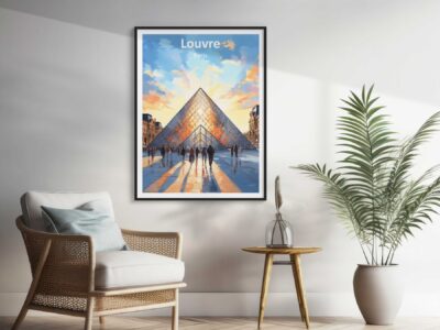 Interior with Louvre poster and plant