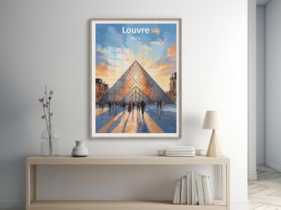 Sunset Louvre Pyramid art in modern room
