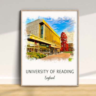 University of Reading campus watercolor artwork.