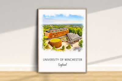 University of Winchester England illustrated campus poster.